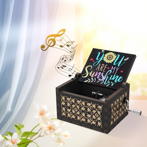 Huntmic You Are My Sunshine Hand Crank Music Box - Vintage Wooden Gift