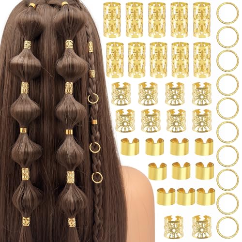 40Pcs Adjustable Gold-Tone Hair Cuffs & Rings Set for Braids