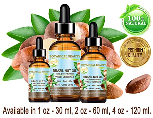 Botanical Beauty Brazil Nut Oil 2 Fl Oz - 100% Pure Natural Moisturizer for Skin, Hair & Nails
