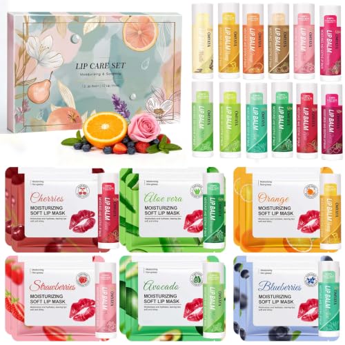 Lip Balm & Mask Set - 24 Pcs Hydrating Lip Care Gift Set for Spa, Bridal & Party Favors