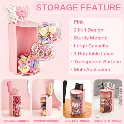 Girls Hair Accessories Kit 76-Piece Set with 3-Tier Rotating Pink Organizer