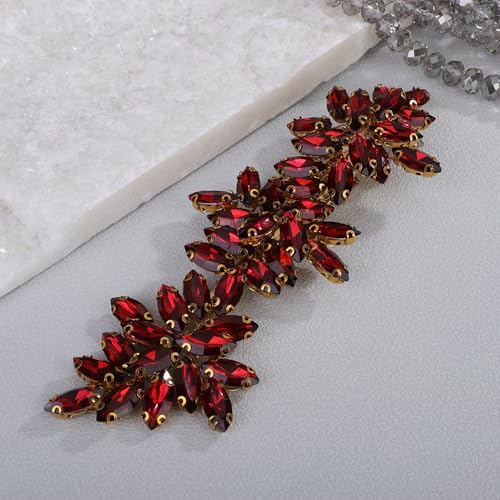 Wine Red Rhinestone Wedding Hair Clip - Teyglen Bridal Barrette