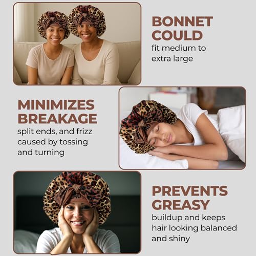 Brown Double Layer Silk Satin Sleeping Bonnet for Hair Protection & Moisture Retention