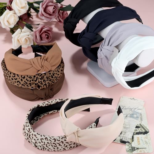 Funtopia 9pcs Knotted Headbands Set - Leopard & Solid Colors