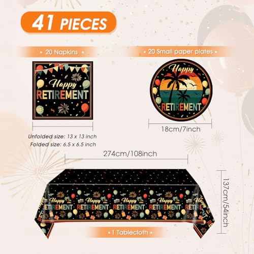 Vintage Retirement Party Supplies Set - 41Pcs Tableware for 20 Guests
