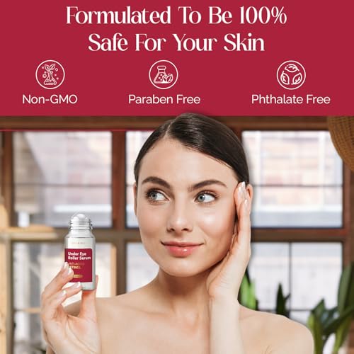 Retinol Under Eye Serum with Cooling Roller – Firming & Puffiness Reduction – Vegan & Dermatologist Tested – 1.69 Fl Oz