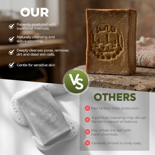 JUSIZA 40% Laurel Aleppo Soap - Handmade Natural Vegan Bar for Sensitive Skin, Face & Hair - 6.5 oz (1 Pack)