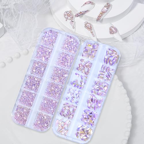 Light Pink AB Nail Rhinestones Kit - Multi-Shape 6 Sizes for Nail Art & DIY Decorations