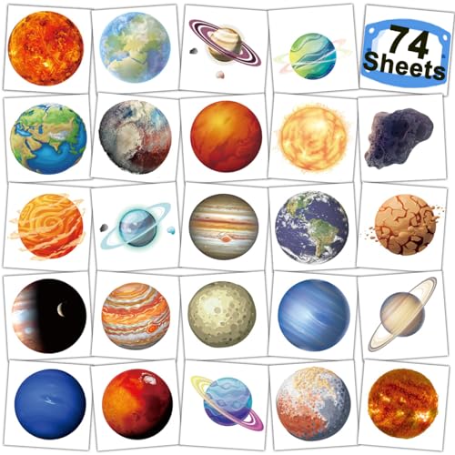 Charlent Kids Planets Temporary Tattoos - 74 Fun Designs for Parties