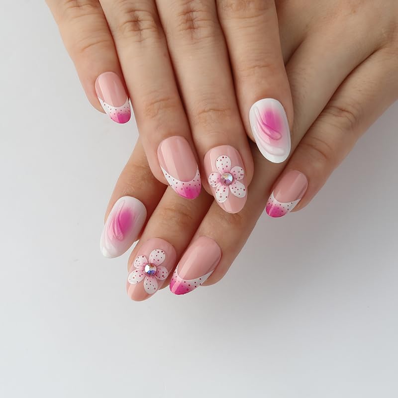 Ombre Press-On Nails - White & Light Pink Coffin Acrylic Design | 30 Pcs Reusable DIY Nail Art Kit for Women