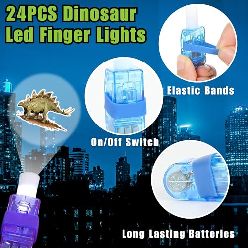 Dinosaur 3D Party Favors Set - Glow-in-the-Dark Tattoos & LED Finger Lights for Kids Birthday