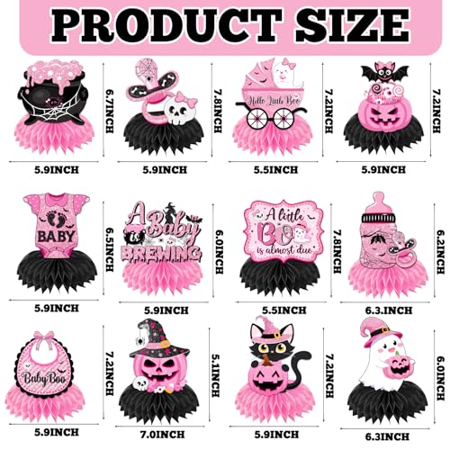 12Pcs A Little Boo Baby Shower Honeycomb Centerpieces - Pink Halloween Decorations