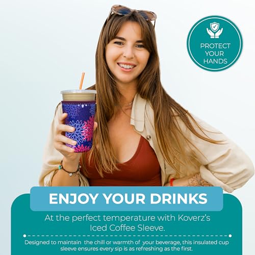 Large Black Camo Iced Coffee Sleeve - Insulated Neoprene Cup Holder