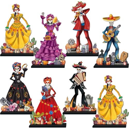 8 Pcs Day of the Dead Wooden Table Decorations - Dia De Los Muertos Centerpieces