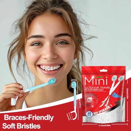 Disposable Travel Toothbrush Set with Toothpaste, Scraper & Floss - 28 Packs