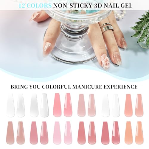 JEWHITENY 12-Color Non-Sticky Builder Gel Set for Nail Art