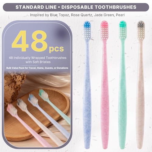 Bulk Disposable Toothbrushes 48 Count | Individually Wrapped Soft PBT Bristles