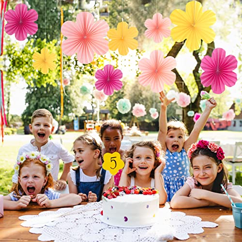 Easy Joy Pink Paper Flowers Wall Decorations - Set of 9 Fans