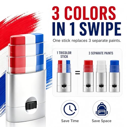 Red White Blue Face Paint Stick - Waterproof Patriot Makeup