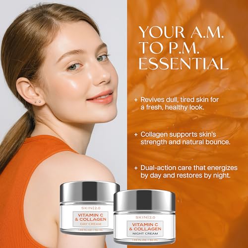 Skin 2.0 Vitamin C & Collagen Face Moisturizer Duo Pack - Anti-Aging Day & Night Cream for Radiant Skin