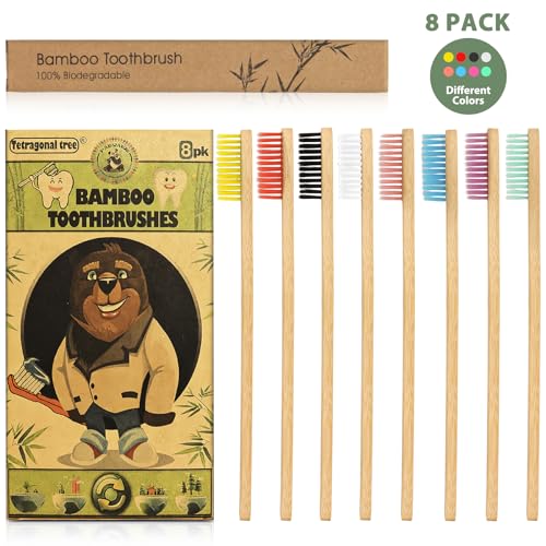 Biodegradable Bamboo Toothbrushes - 8 Pack Extra Soft for Sensitive Teeth