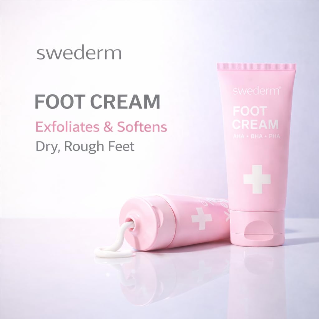 swederm Moisturizing Foot Cream Callus Remover - Heel Repair for Dry Cracked Heels, Hydrating Exfoliating Treatment with AHA BHA PHA Acids, Softens Rough and Dry Feet, 2.54 oz