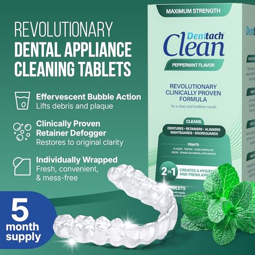 DENTTACH Retainer & Denture Cleaning Tablets, 5-Month Supply, Peppermint