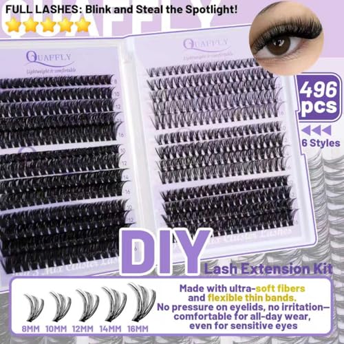 QUAFFLY DIY Lash Extension Kit: D Curl Manga Lash Clusters with Tools