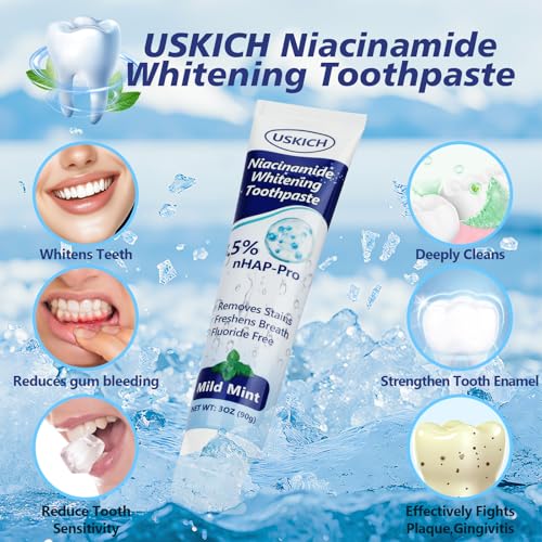 USKICH 7.5% Nano Hydroxyapatite Toothpaste 3 oz (Pack of 6) - Fresh Breath, Whitening & Sensitive Relief