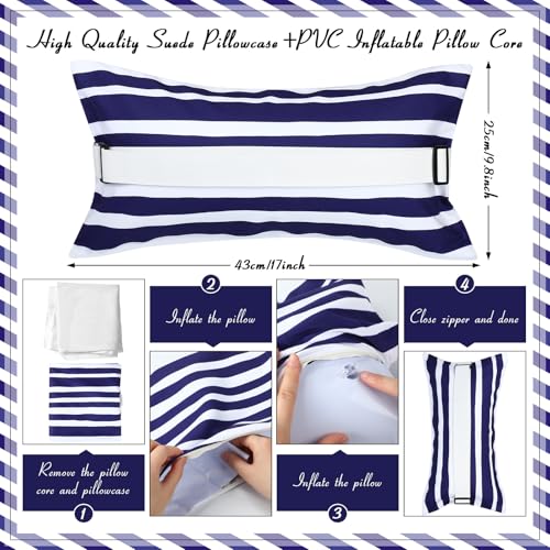 Menkxi Inflatable Beach Pillow 17x10 with Removable Cover - Navy Blue