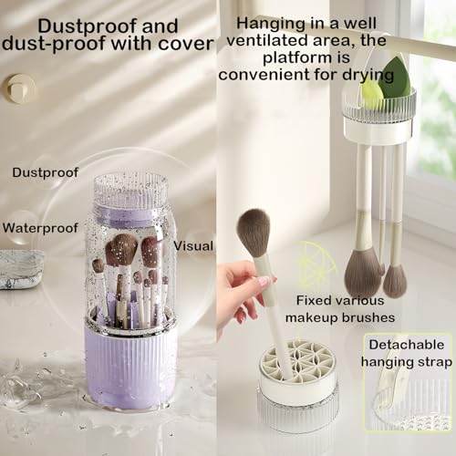 Purple 360° Rotating Makeup Brush Organizer with Drying & Cleaning Function - Iilnlaty