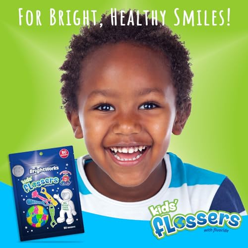BrightWorks Kids Space Floss Picks, Blue - 240ct Fluoride Fun
