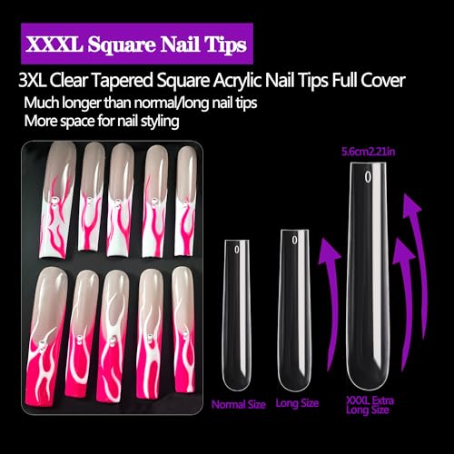 3XL Clear Square Nail Tips - 240PCS Full Cover Acrylic Nails