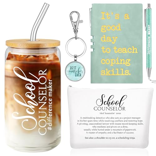 Sunnychicc Green 16oz School Counselor Gift Set with Mug Notebook Pen & Keychain