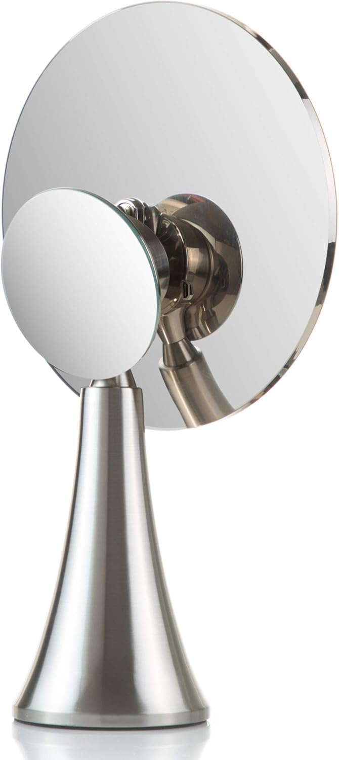 Lighted Round Makeup Vanity Mirror - 5X/10X Dual Magnification, Rechargeable & Touch Control | Ultra Bright LED, Brushed Stainless Steel