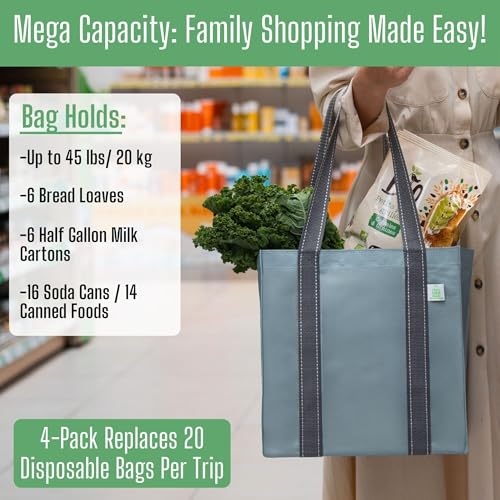 VENO Reusable Grocery Shopping Bags | Heavy Duty Foldable Tote