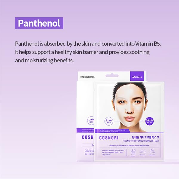 COSNORI Panthenol Hydrogel Mask 4 Pack - Calming & Hydrating Facial Mask for Sensitive Skin
