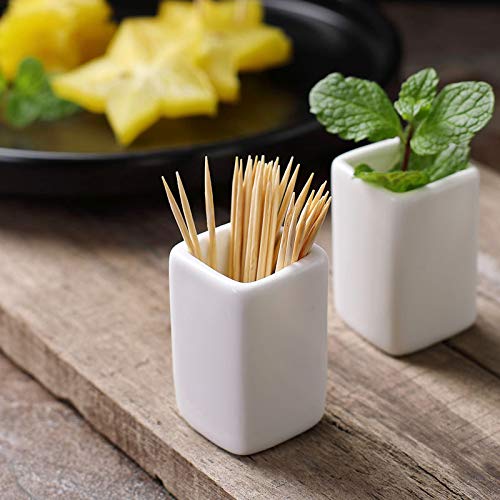 Sizikato 2pcs White Square Ceramic Toothpick Holder Set