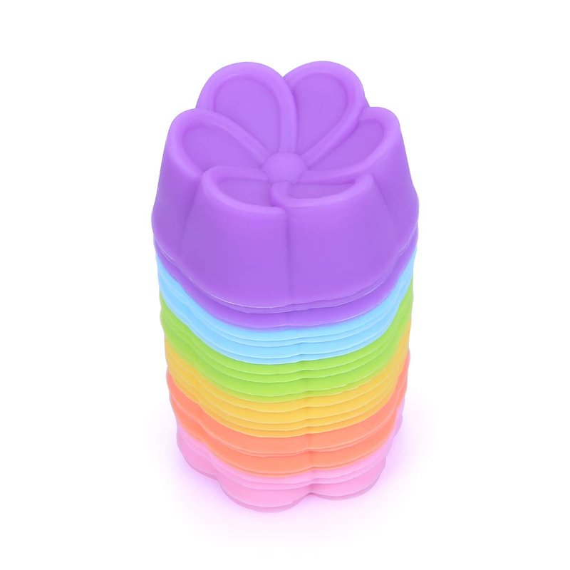 Mini Begonia Silicone Baking Cups Pack of 24 - Reusable Cupcake Liners Muffin Pan Molds 2 inch (5cm) - Nonstick Small Truffle Chocolate Jello Cups in 6 Colors Mini Begonia