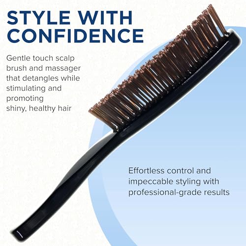 Giorgio Gentle Black Hair Brush - 7.75 Inch, Soft Bristles, Detangler & Scalp Massager for All Hair Types