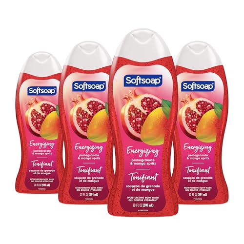 Softsoap Moisturizing Body Wash with Pomegranate & Mango, 591mL – Paraben-Free, pH-Balanced, Dermatologist-Tested