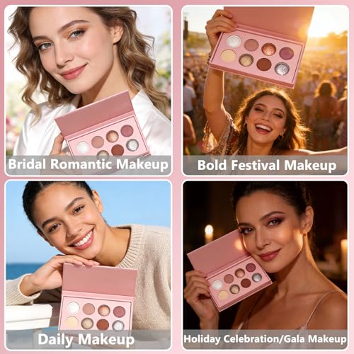 UCANBE 8-Color Matte & Sparkling Shimmer Eyeshadow Palette – Metallic + Matte Variation