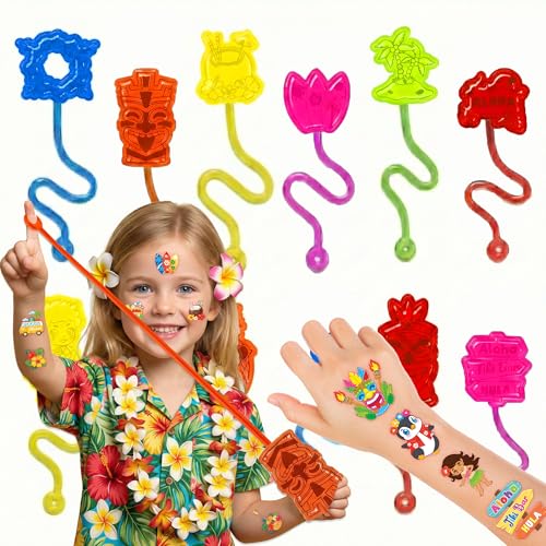 48PCS Hawaiian Party Favors with Tattoos & Stick Hands for Kids