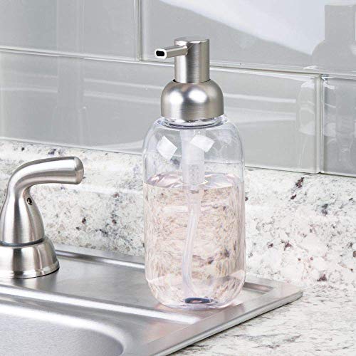 mDesign Refillable Liquid Soap Dispenser - Clear/Brushed, 2 Pack