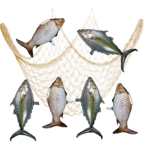 7pc Fishing Balloon Set with Net - Carp & Tuna Foil Balloons