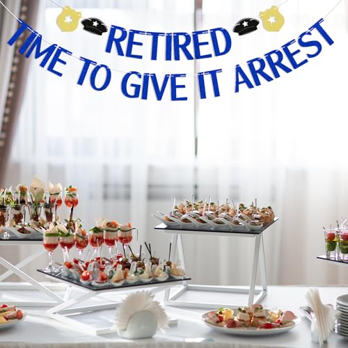Retired Police Officer Banner - Blue Glitter Retirement Party Decor