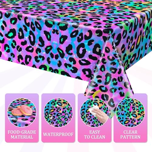 Neon Leopard Print Disposable Tablecloths - 3 Pack for Parties