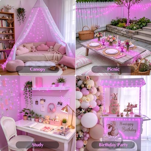 JMEXSUSS 33ft Pink LED Fairy String Lights - Cozy Indoor Decor