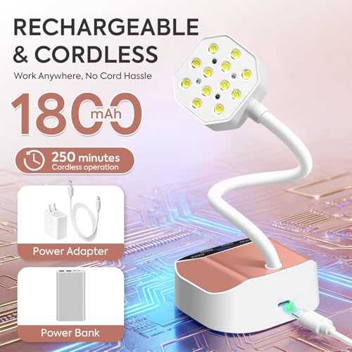 PRYZUNA 36W Cordless UV LED Nail Lamp – Portable Gooseneck Gel Curing Light
