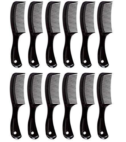 Comfort Axis Travel Size Wide-Tooth Handle Comb Pack of 12 - 6” Black Hair Combs
